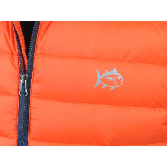 Men's Southern Tide Zip-Up 90% Down Orange Puffer Vest Jacket Medium - Picture 4 of 7